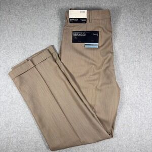 Braggi Louis Raphael Dress Pants Mens fits 32x31 Tan Pleated Micro Stripe NWT